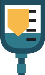 Icon of an IV bag with a down arrow symbol, representing dose reduction.