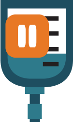 Icon of an IV bag with a pause symbol, representing dose interruption.
